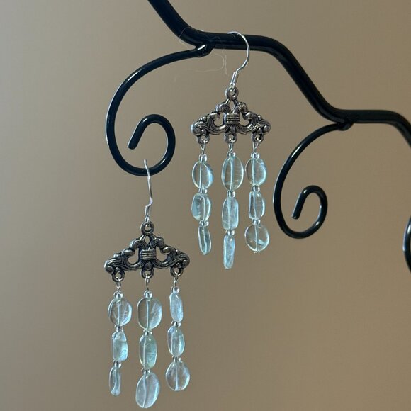 2/20$, Light Green Fluorite Earrings, Genuine Gemstone & Sterling Silver Hooks - Picture 6 of 10